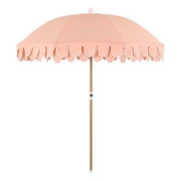 Horizon 6.5 ft. Classic MidCentury Scalloped Fringe Market Beach Umbrella
